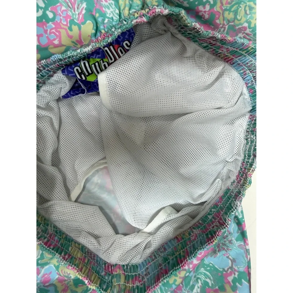 Chubbies Mens Medium Floral Swim Trunks Teal Pink Yellow Mesh Lined 5.5 Inseam